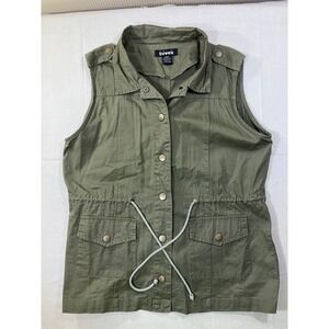 SWAN Olive Green Utility Vest Lightweight Drawstring Waist Pockets Women L